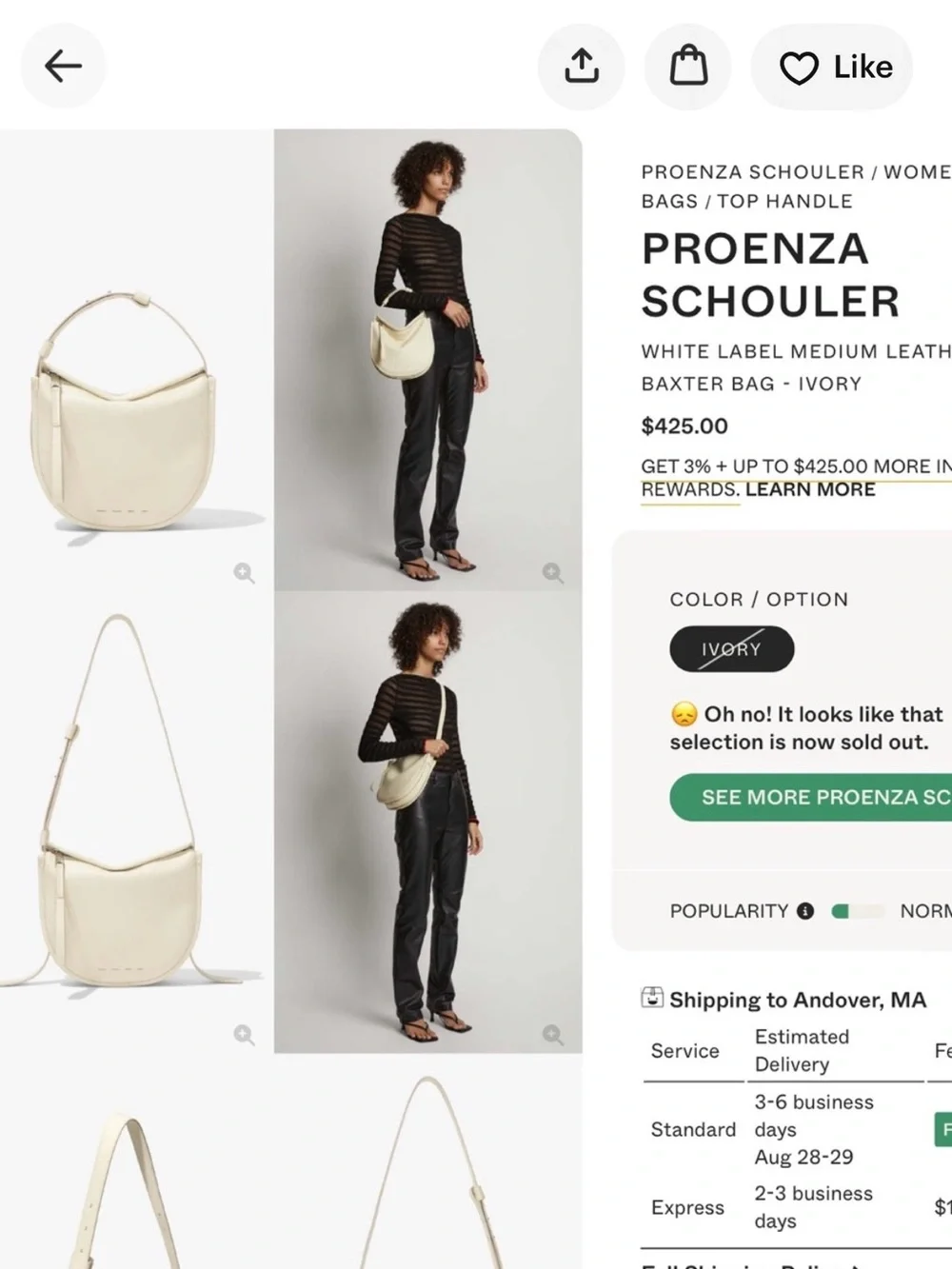 Proenza Schouler White Label Ivory Bag - Leather Cross-Body or Shoulder Bag